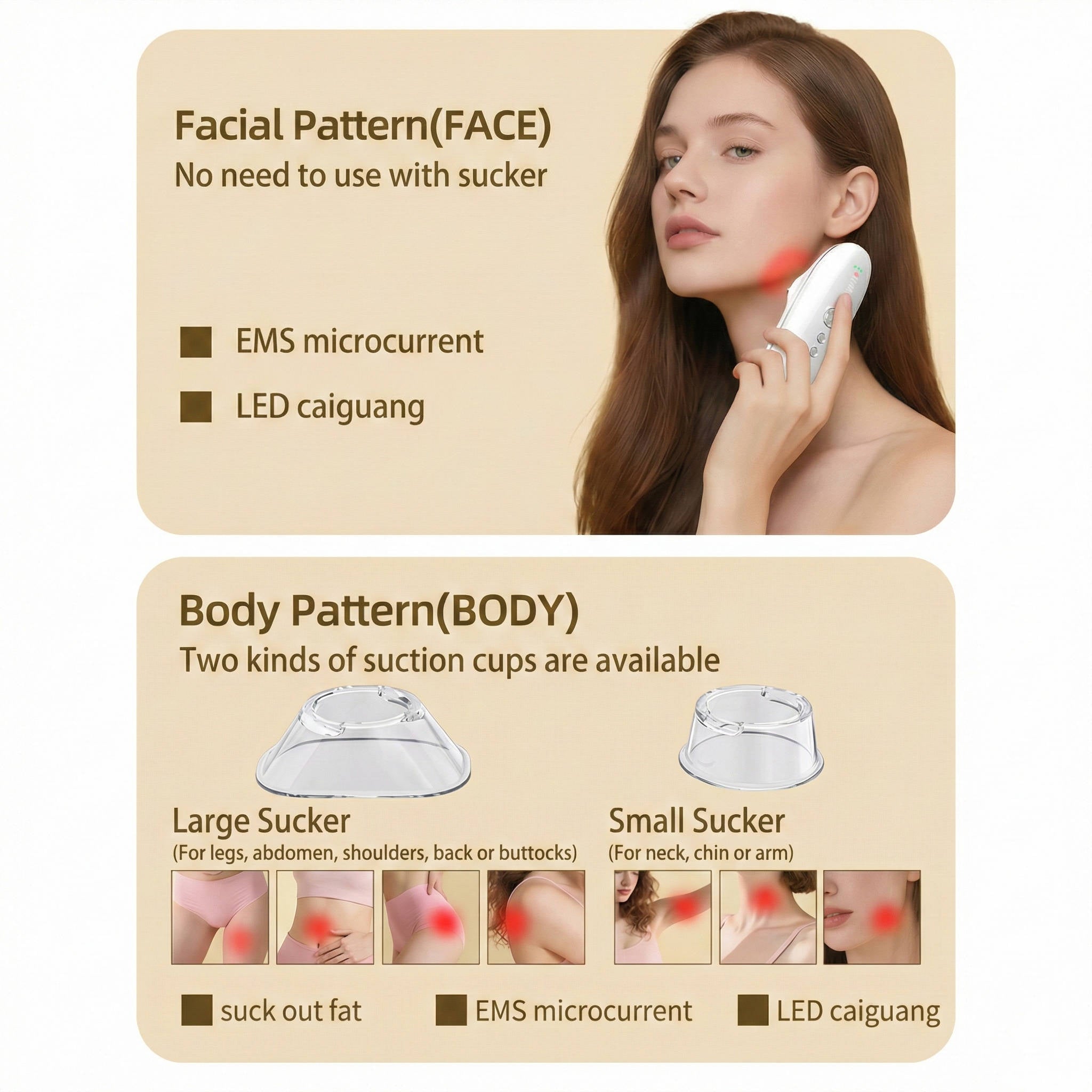 Rechargeable Body and Face Beauty Massager with LED Light and Suction