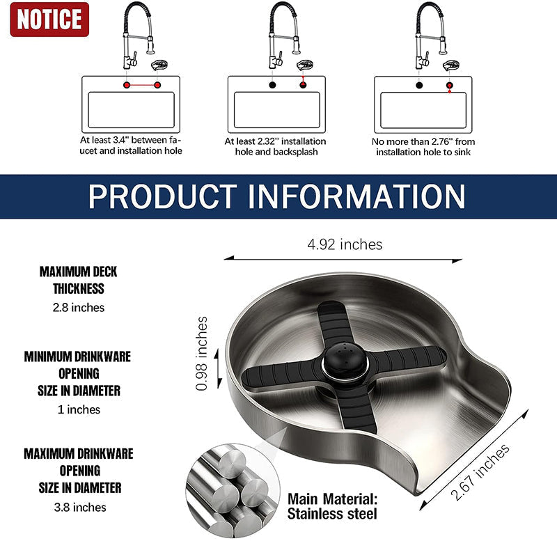 Sink Glass Rinser with Multi-Angle Spray Jets and Brushed Nickel Finish