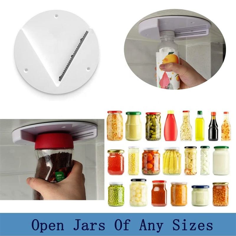 Under Cabinet Jar Opener with V-Shaped Grip and Mounting Hardware