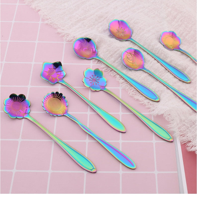 Stainless Steel Teaspoon Set with Floral Handle Design, 8-Piece