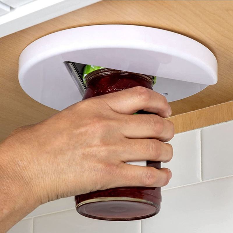 Under Cabinet Jar Opener with V-Shaped Grip and Mounting Hardware