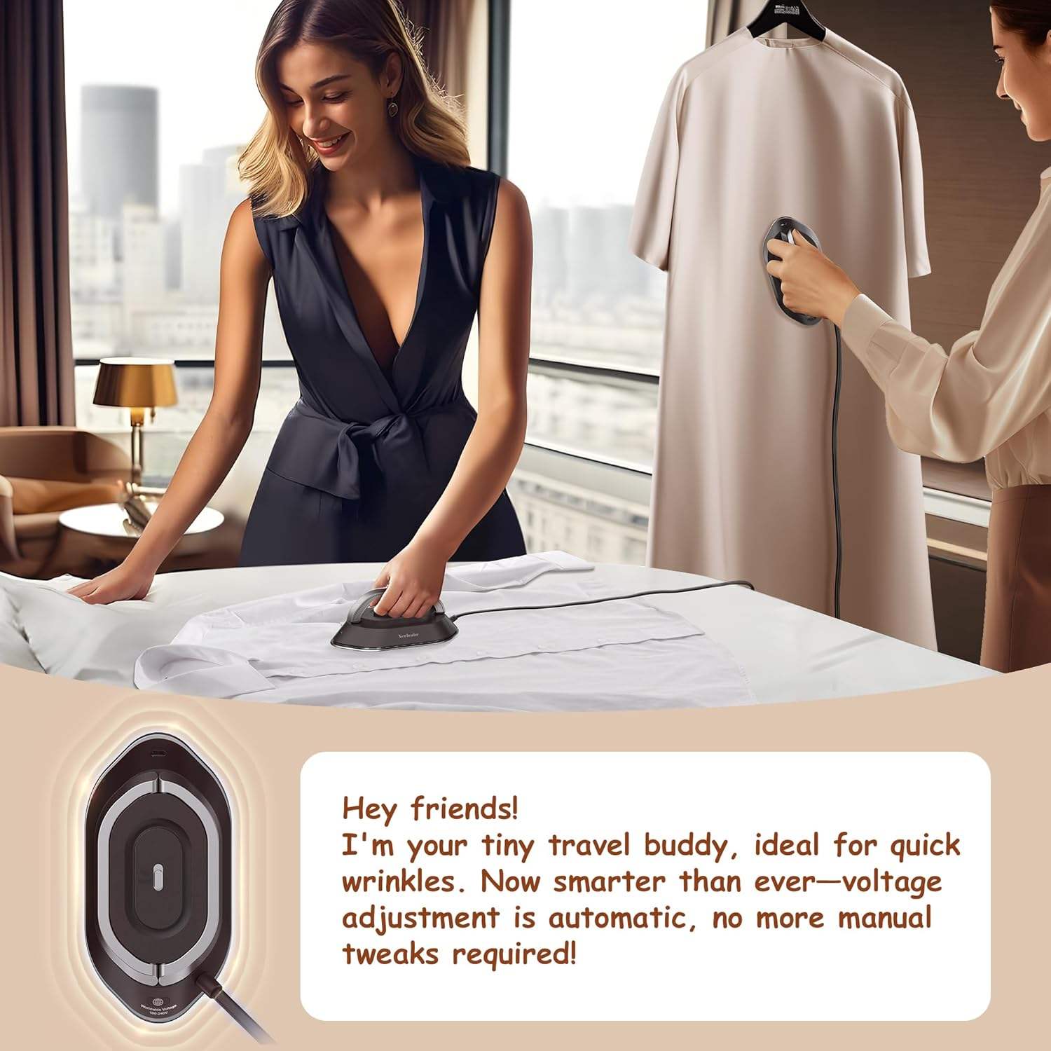 Foldable Travel Iron with Rapid Heating and Dry Wet Pressing