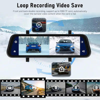 Mirror Dash Cam with Dual Front and Rear Cameras and 9.66 Inch Touchscreen