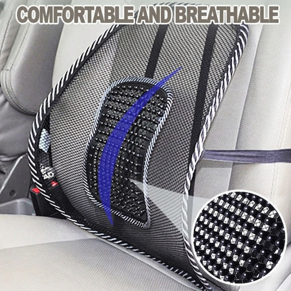 Lumbar Cushion for Car, Breathable Mesh Back Support with Massage Beads