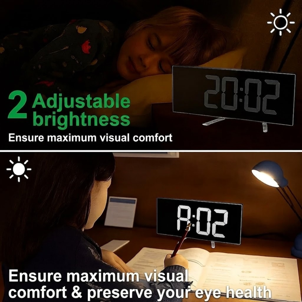 LED Digital Alarm Clock with Curved Screen and Automatic Light