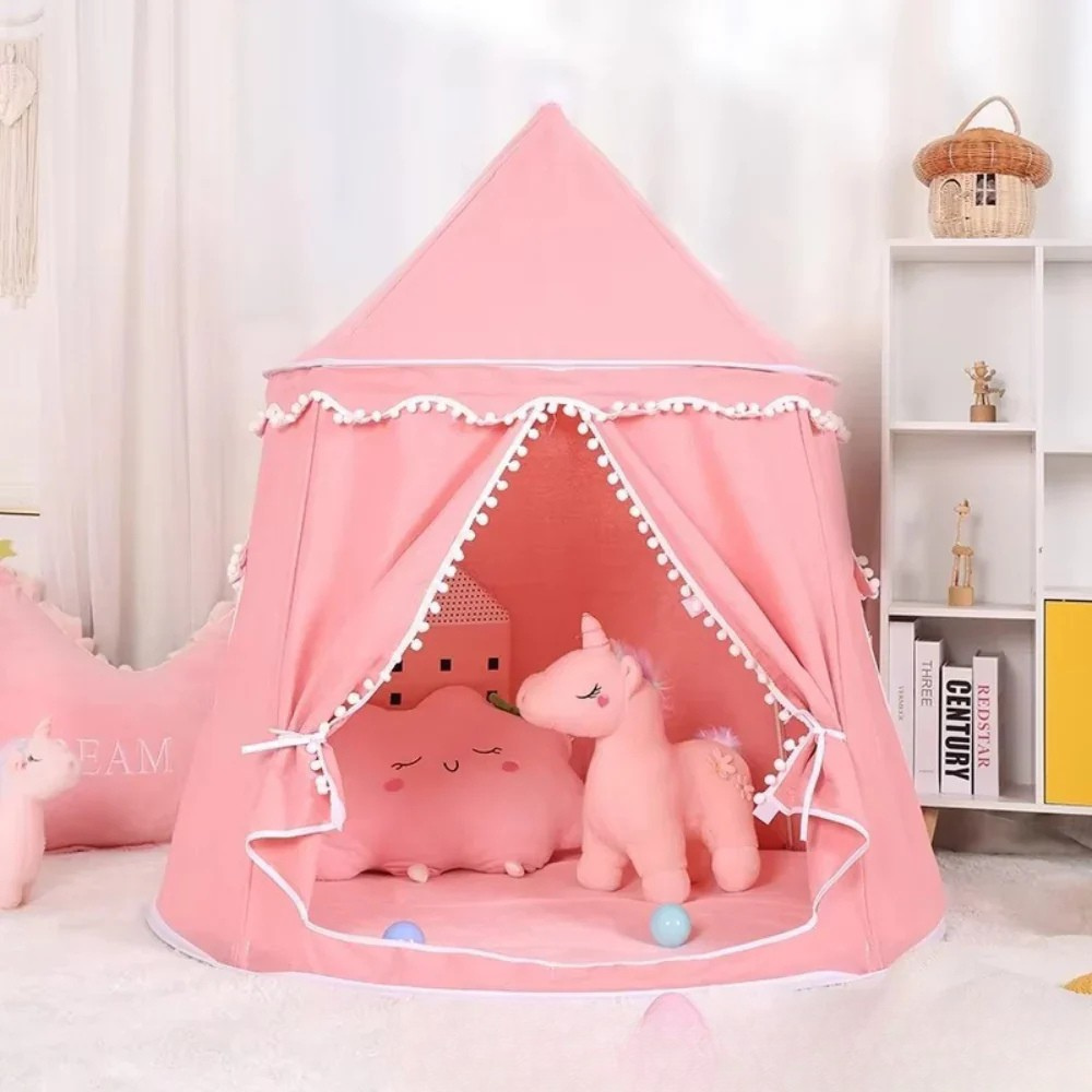 Canvas Play Teepee Tent with Cotton Fabric and Wooden Pole Frame