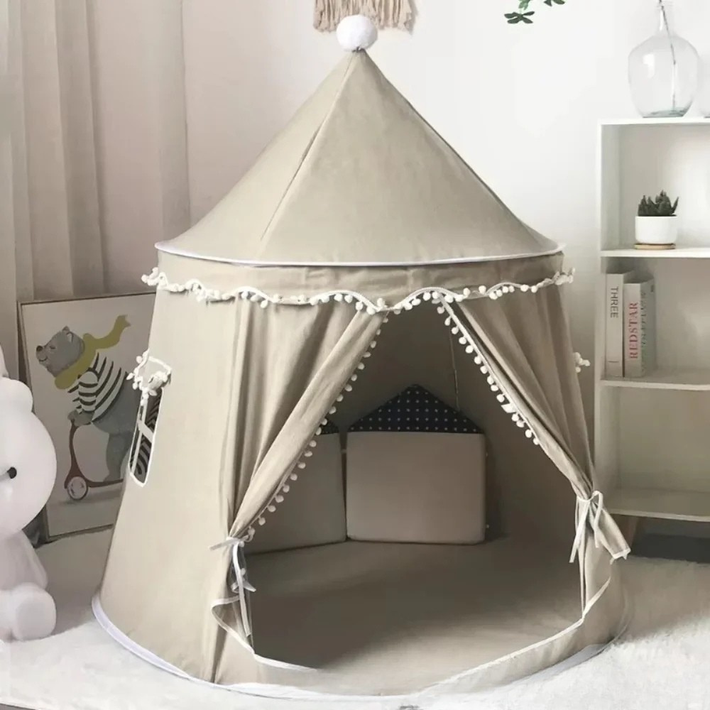 Canvas Play Teepee Tent with Cotton Fabric and Wooden Pole Frame
