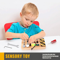 Busy Board Montessori Toy, Wooden Sensory Activity Board with LED Lights