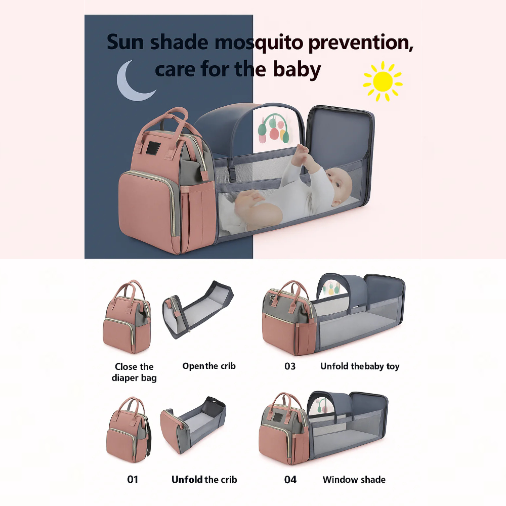 Baby Diaper Backpack with Foldable Crib