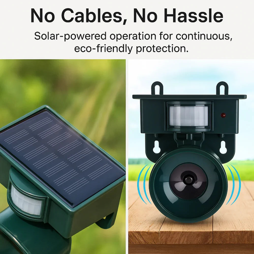 Weather Resistant Bird Repellent with PIR Motion Sensor and Solar Power