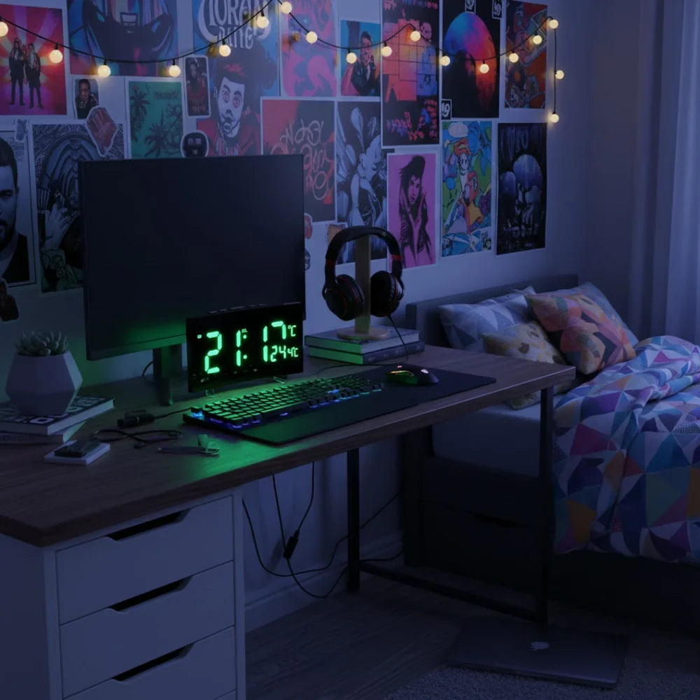 LED Digital Alarm Clock with Curved Screen and Automatic Light