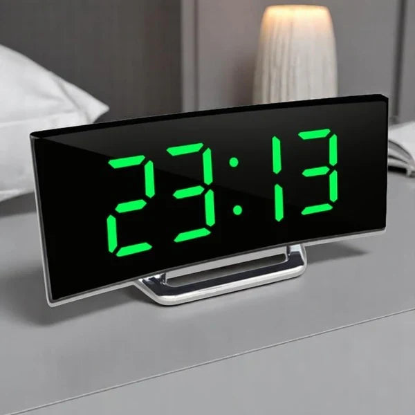LED Digital Alarm Clock with Curved Screen and Automatic Light