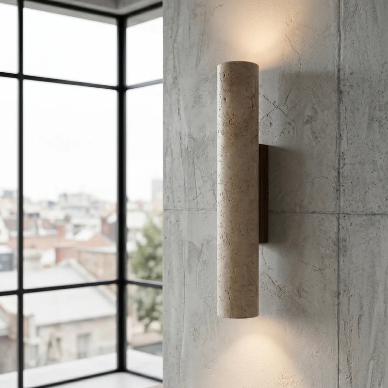 Wall Light Fixture Slim Cylinder Travertine