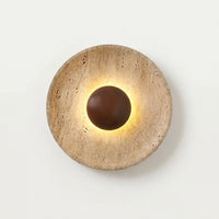 Travertine and Wood Wall Light with Warm LED Glow for Indoor Decor
