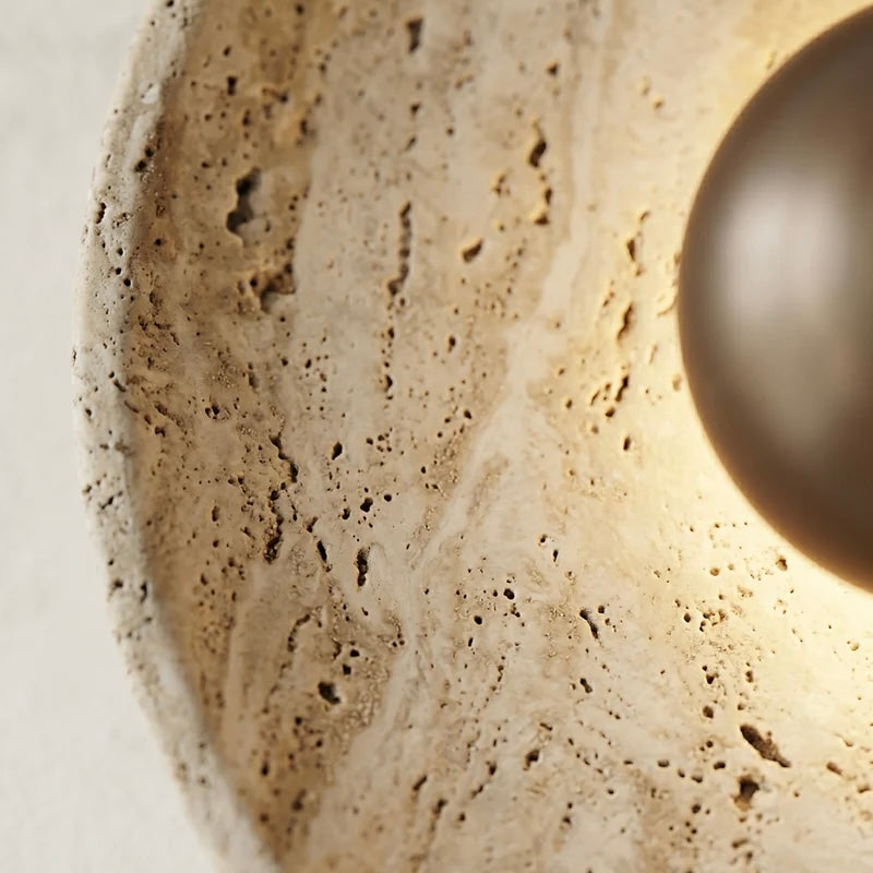 Travertine and Wood Wall Light with Warm LED Glow for Indoor Decor