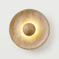 Travertine and Wood Wall Light with Warm LED Glow for Indoor Decor