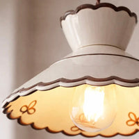Pleated Ceramic Pendant Light with Adjustable Cord and Metal Mount
