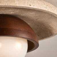 Travertine Ceiling and Wall Light with Opaline Glass Shade