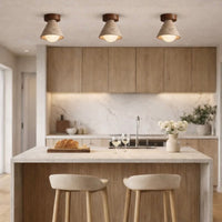 Travertine Ceiling Light with Opal Glass and Solid Wood Details