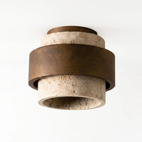 Travertine and Wood Ceiling Light with Compact Double Diffusion Design
