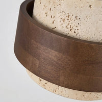 Travertine and Wood Ceiling Light with Compact Double Diffusion Design