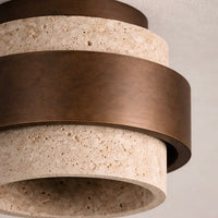 Travertine and Wood Ceiling Light with Compact Double Diffusion Design