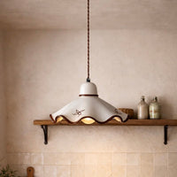 Ceramic Pendant Light with Pleated Matte Finish and Adjustable Cord