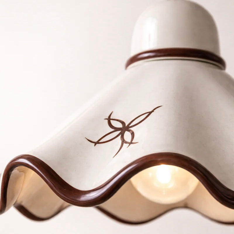 Ceramic Pendant Light with Pleated Matte Finish and Adjustable Cord