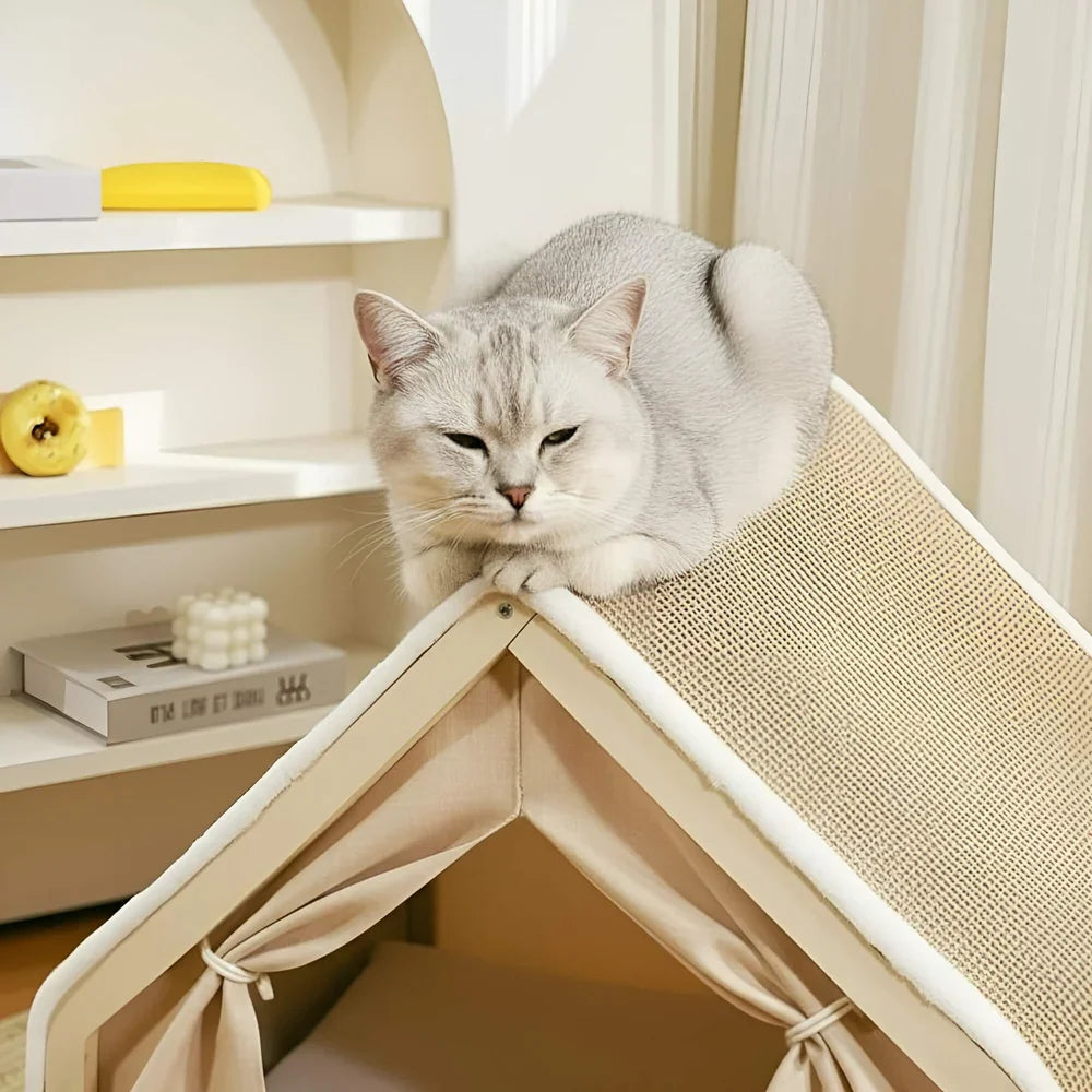 Cat Tent Bed with Sisal Scratching Surface and Enclosed Shelter