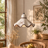 Ceramic Pendant Light with Pleated Matte Finish and Adjustable Cord