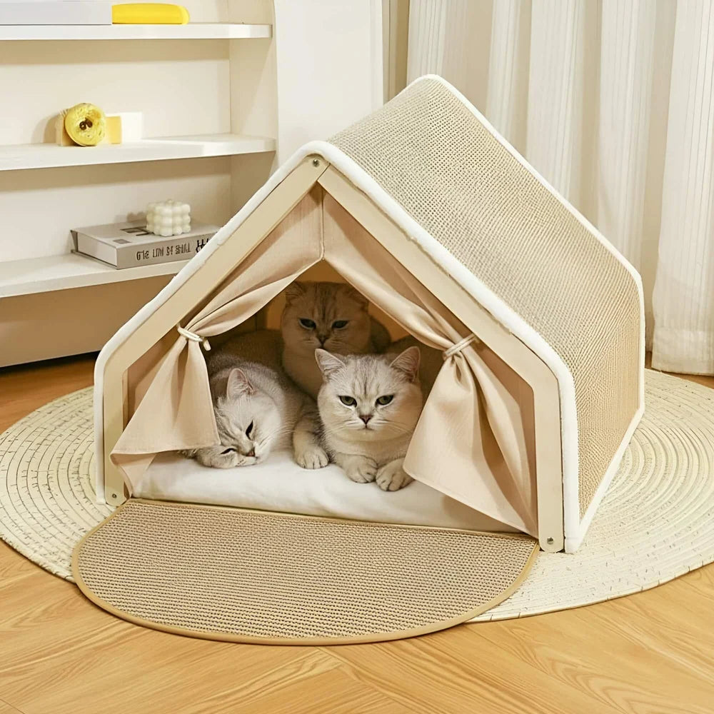 Cat Tent Bed with Sisal Scratching Surface and Enclosed Shelter