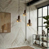 Terrazzo and Wood Pendant Light with Adjustable Ceiling Cable