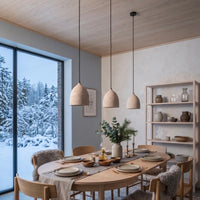 Travertine pendant light with solid wood accent