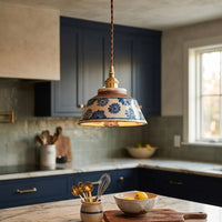 Ceramic Pendant Light with Hand Painted Finish and Warm LED Glow