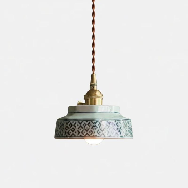 Ceramic Pendant Light with Hand Painted Finish and Adjustable Cord