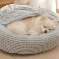 Pet Bed with Hooded Cover and Soft Fleece Interior for Indoor Use