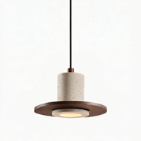 Travertine pendant light with wood trim