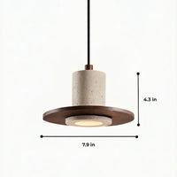 Travertine pendant light with wood trim