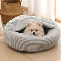 Pet Bed with Hooded Cover and Soft Fleece Interior for Indoor Use
