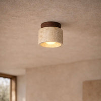Travertine Stone Ceiling Light with Wood Accent for Indoor Spaces