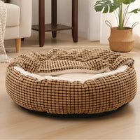 Pet Bed with Hooded Cover and Soft Fleece Interior for Indoor Use