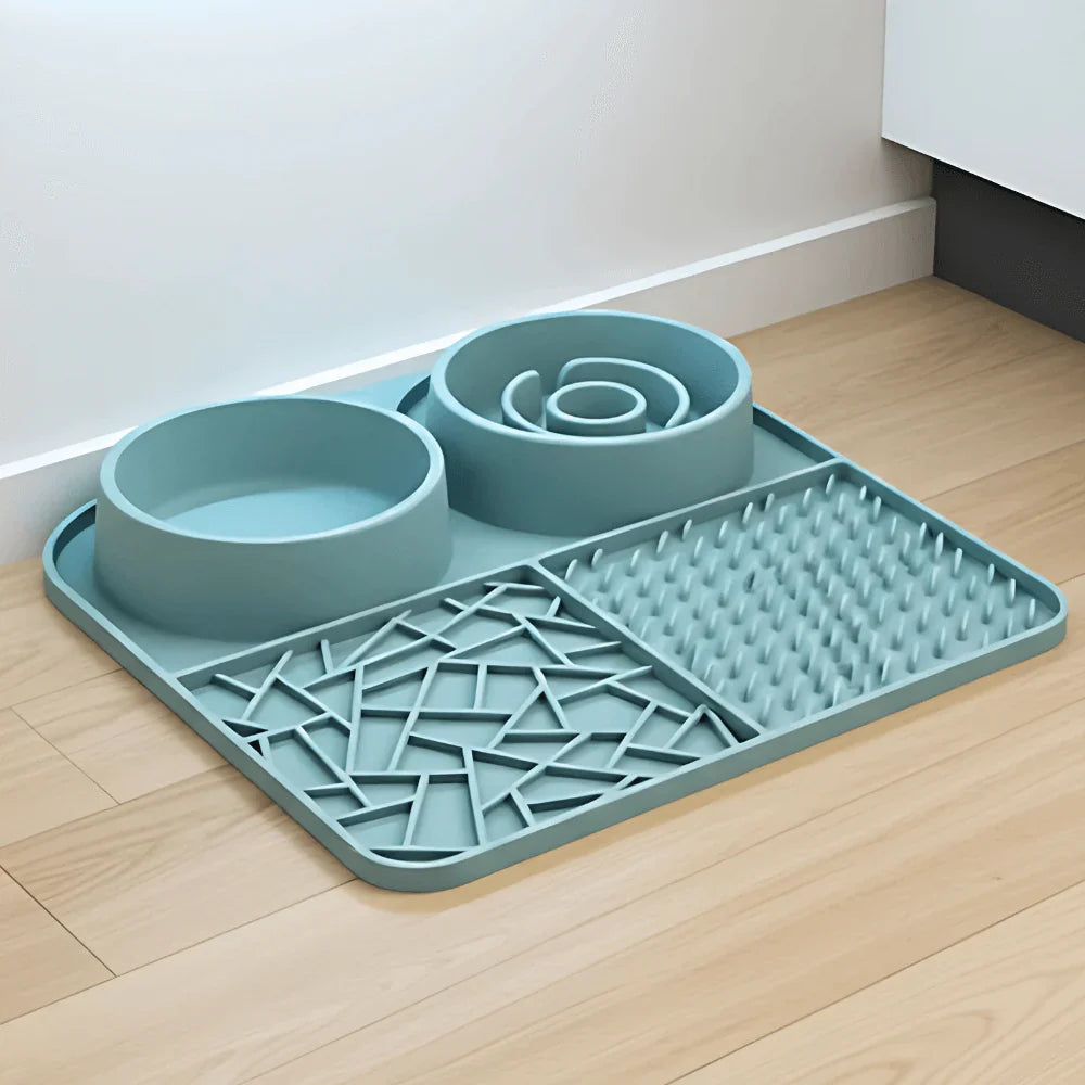 3 in 1 Pet Feeding Mat with Slow Feeder, Lick Mat and Water Bowl
