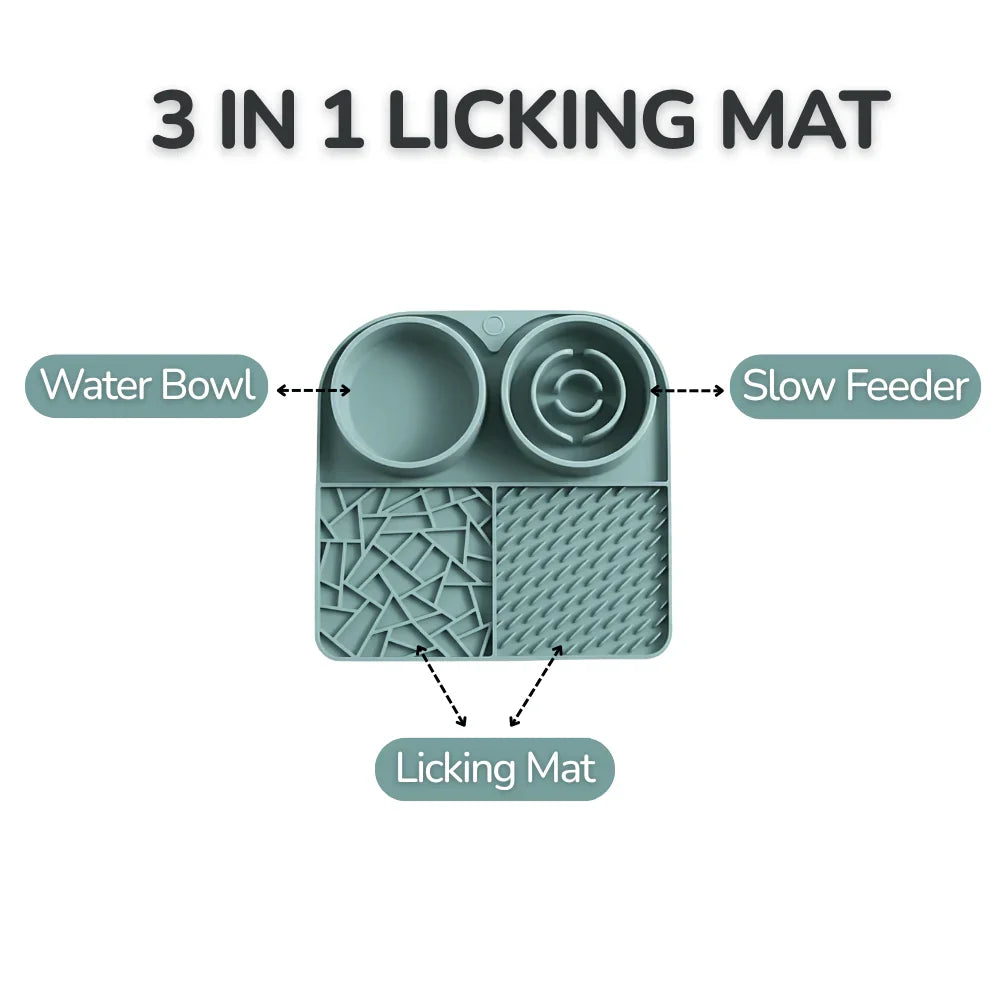 3 in 1 Pet Feeding Mat with Slow Feeder, Lick Mat and Water Bowl