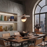Glass Globe Pendant Light with Wood and Stone Base