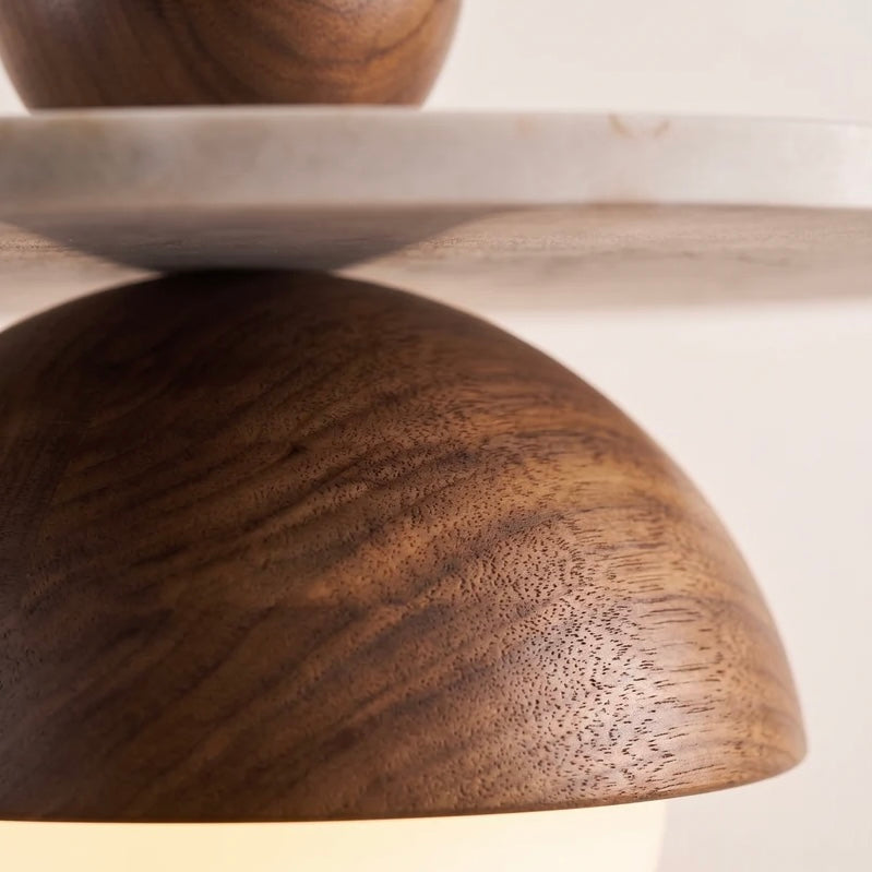 Glass Globe Pendant Light with Wood and Stone Base