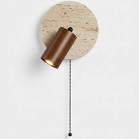 Travertine Wall Light with Wood and Metal Details for Indoor Spaces