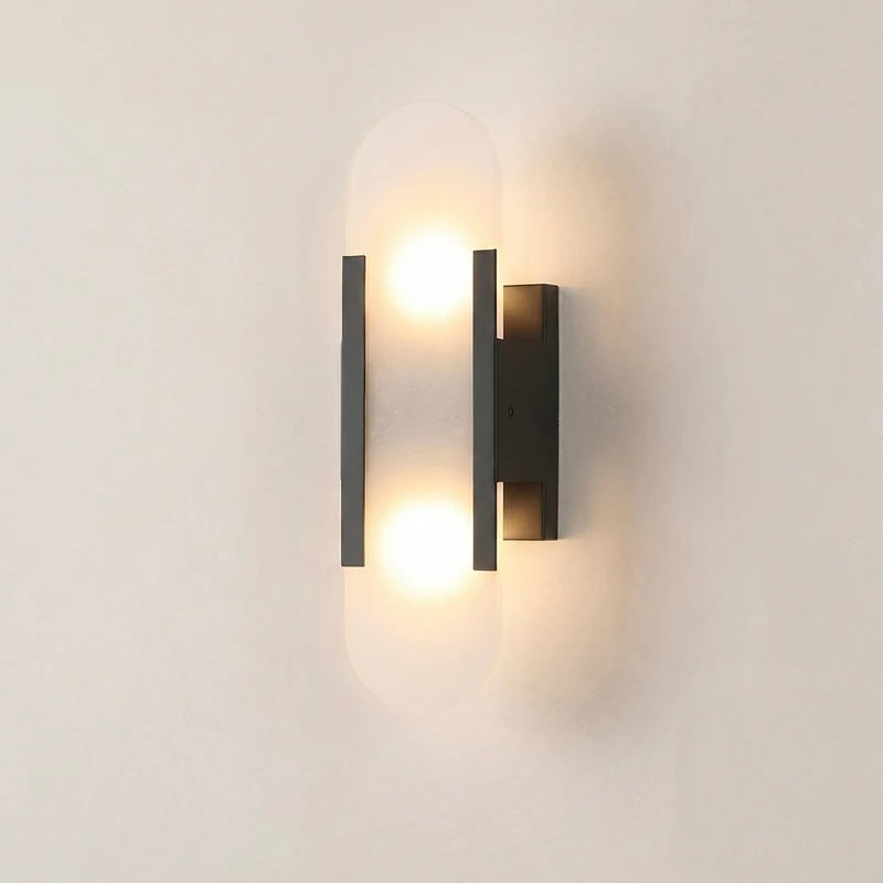 Indoor Alabaster Wall Light with Metal Accents and Two Bulb Design