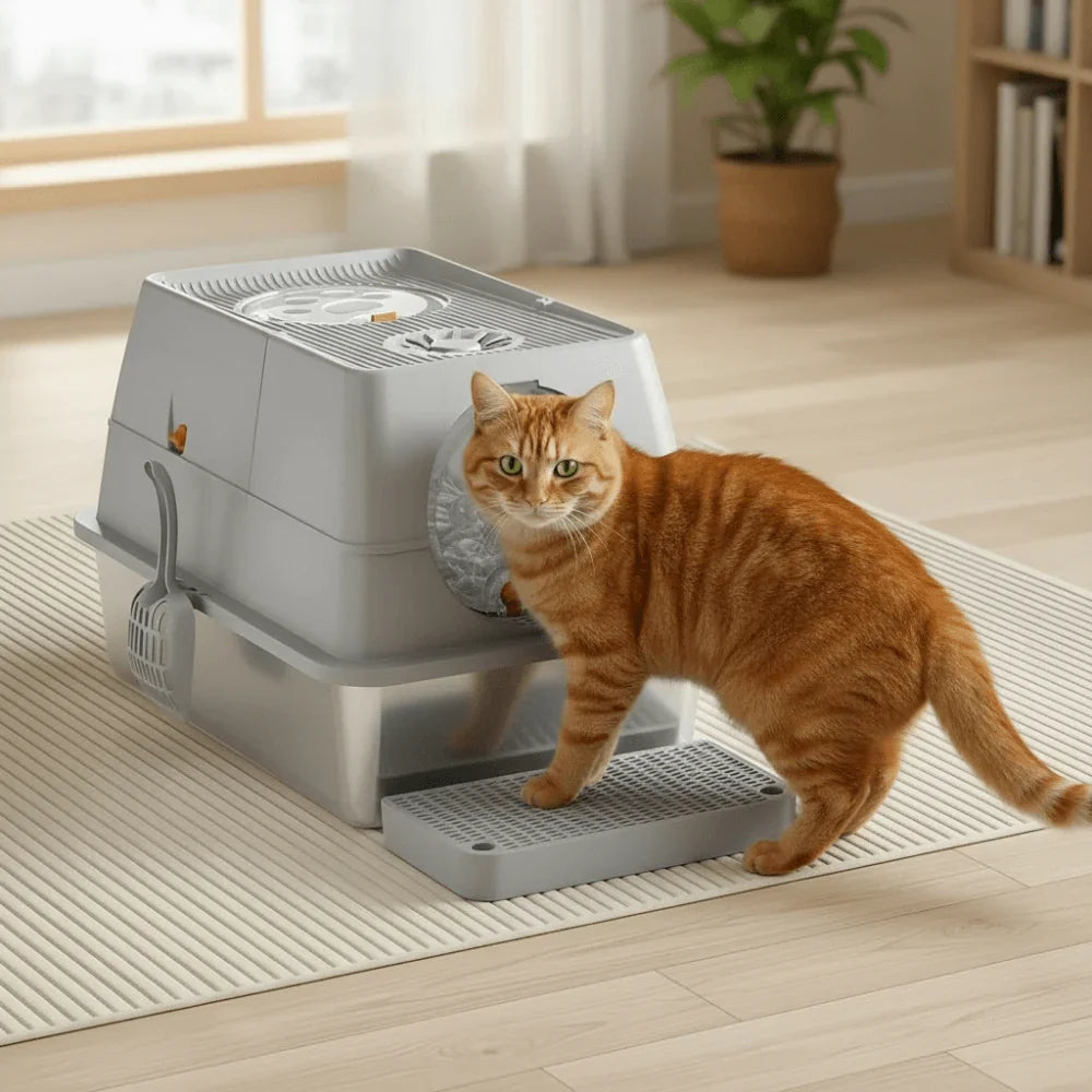 Stainless Steel Litter Box Flip-Top Design