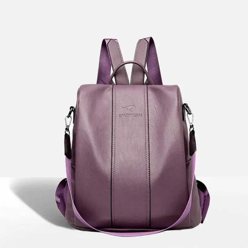 Leather Backpack with Convertible Strap and Anti Theft Design for Women