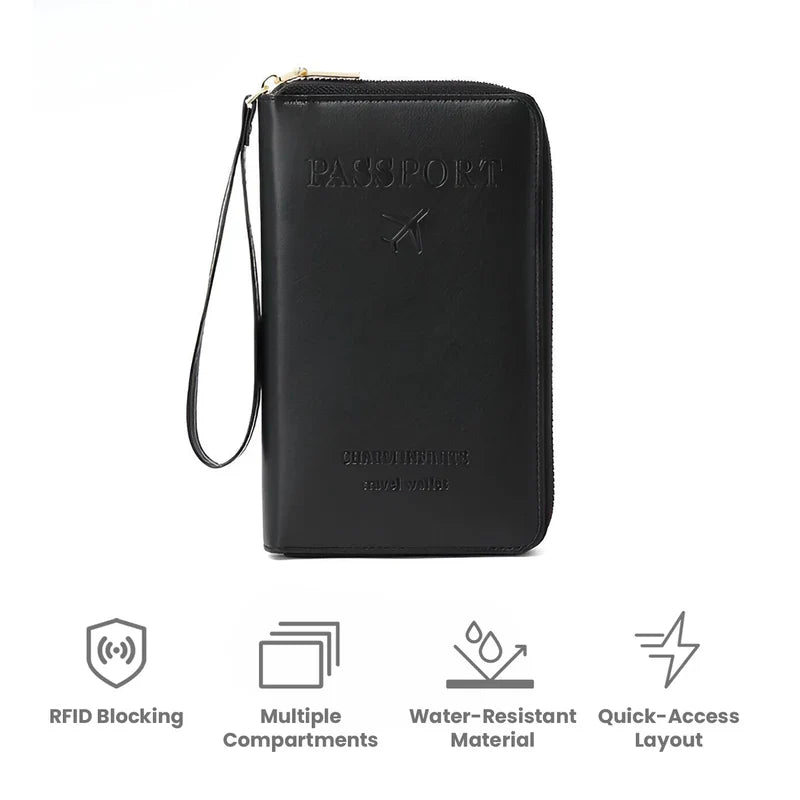 RFID Travel Passport Holder with Water Resistant PU Leather Design